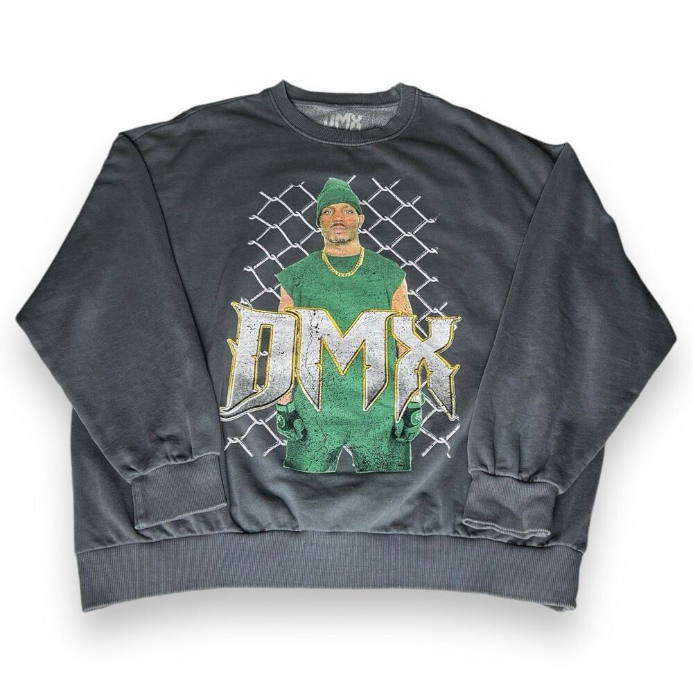 DMX Rapper Graphic Fleece Pull Over Crew Neck Gray Sweater Men’s Size L